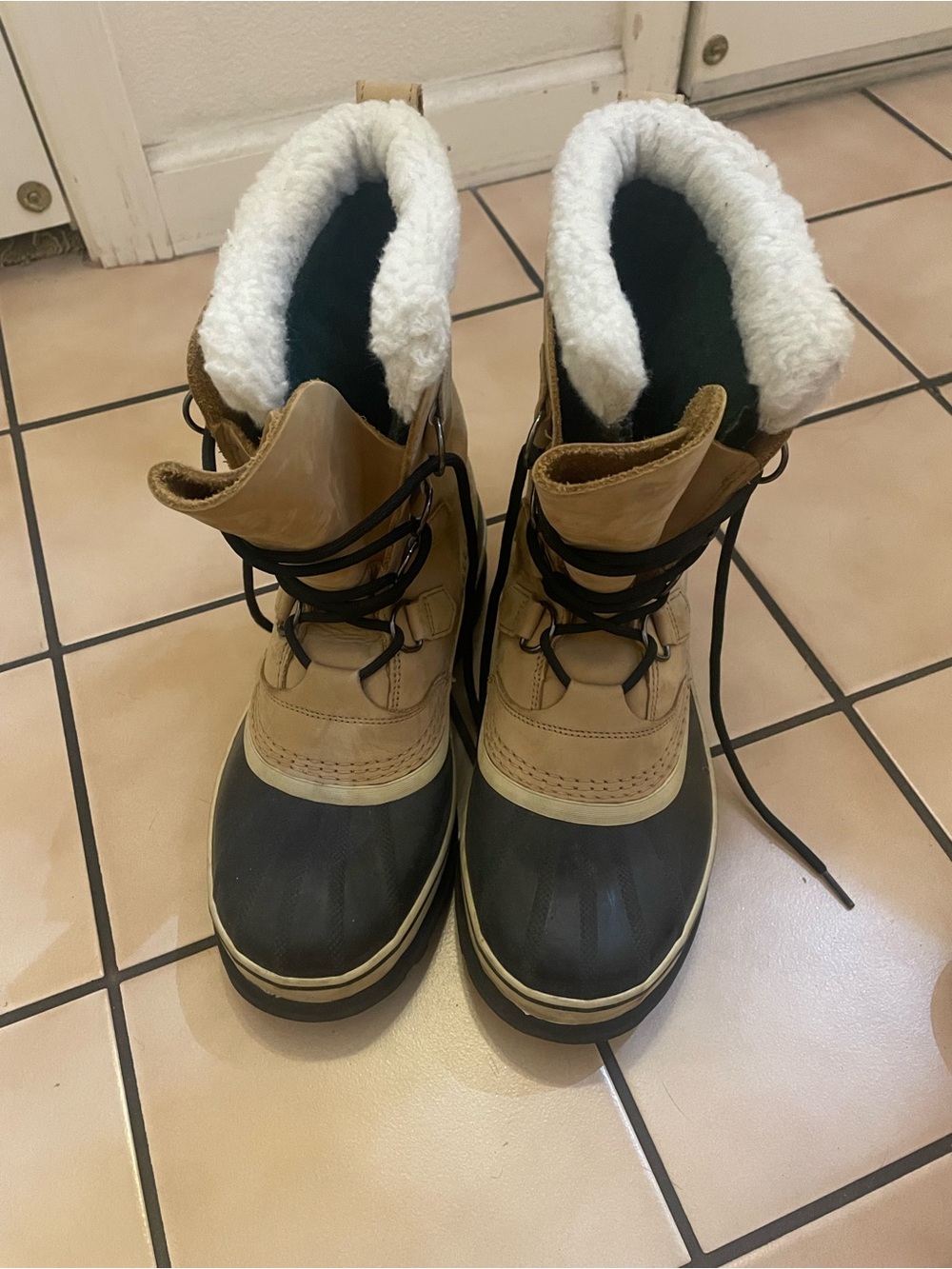 Sorel Tan and Black Insulated Lace-Up Winter Boots